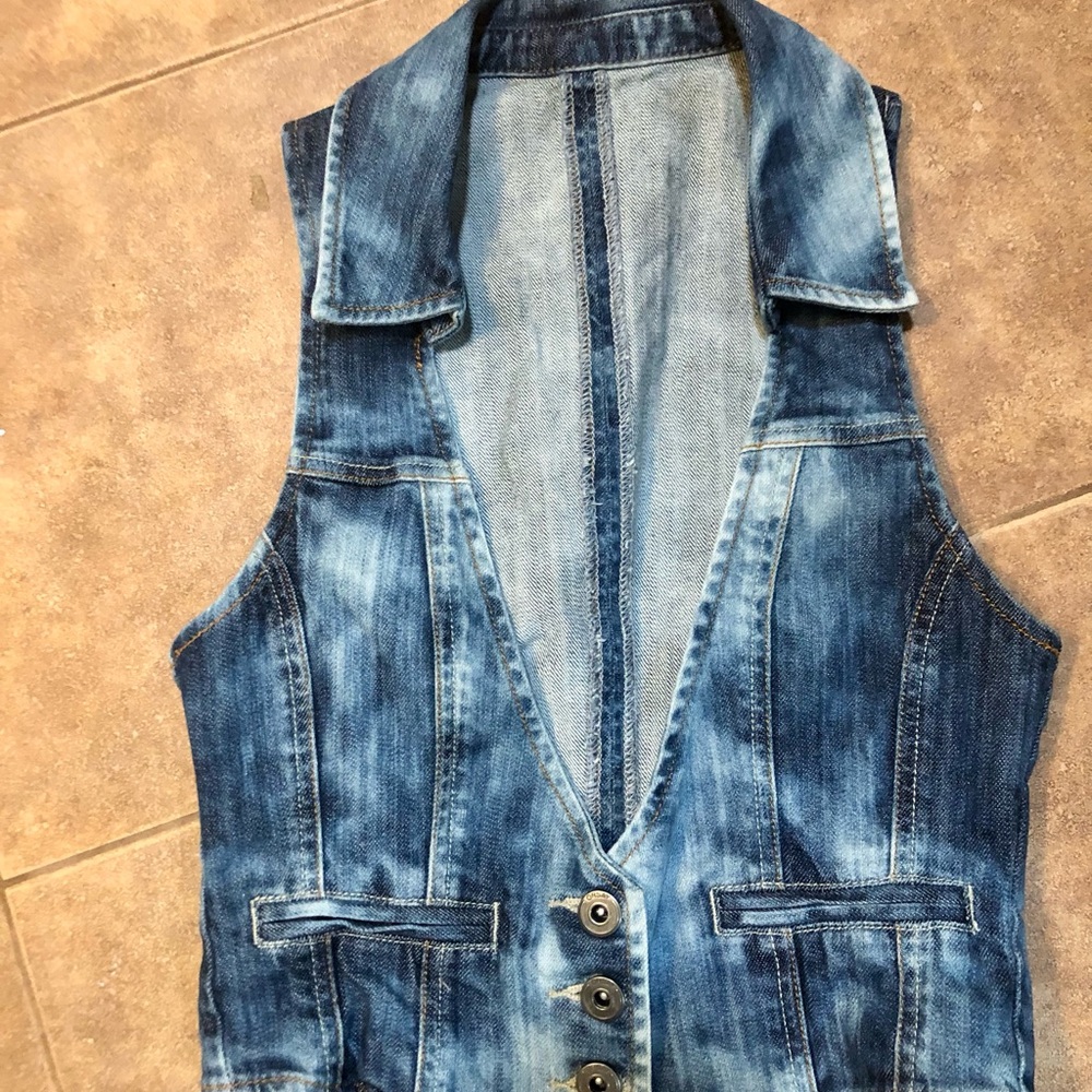 Denim Sleeveless Vest with Button Detail
